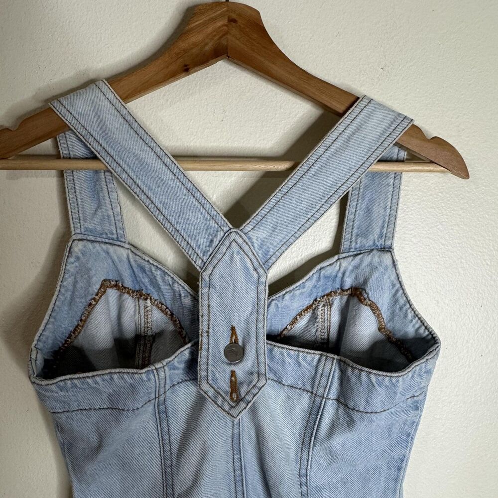 Vintage Bongo Dress Womens 5 Light Wash Denim Button Front Crossback Mini 90s - Picture 8 of 11